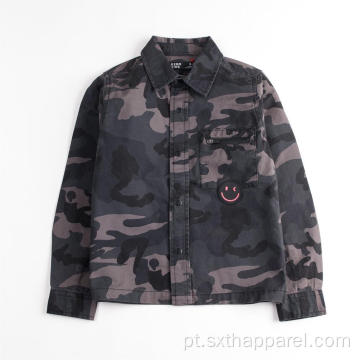 Camisa de manga comprida camuflagem moda jaqueta masculina